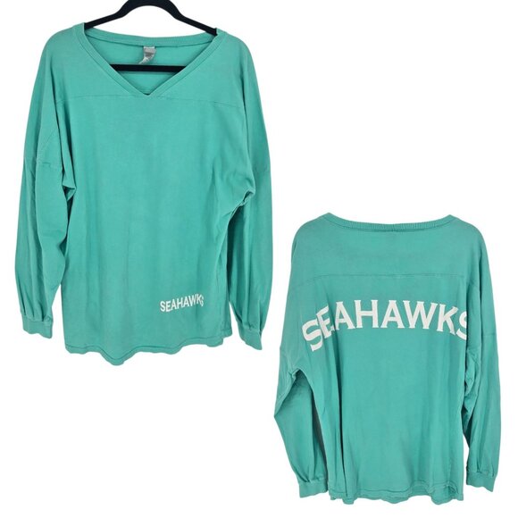 Duck co womens medium blue Seattle Seahawks spellout long sleeve spirit Jersey - Picture 1 of 12